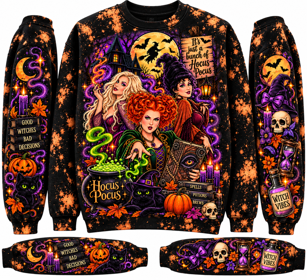 Hocus Pocus Custom Bleached Crewneck 🎃✨