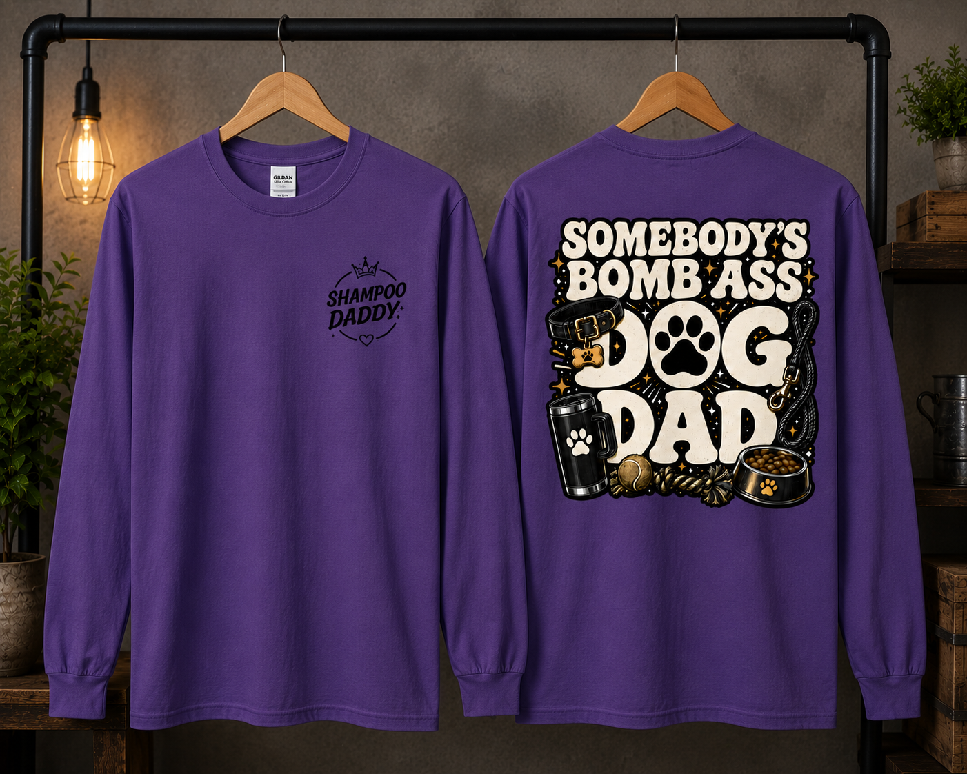 SOMEBODY'S BOMB ASS DOG DAD LONG SLEEVE T-SHIRT