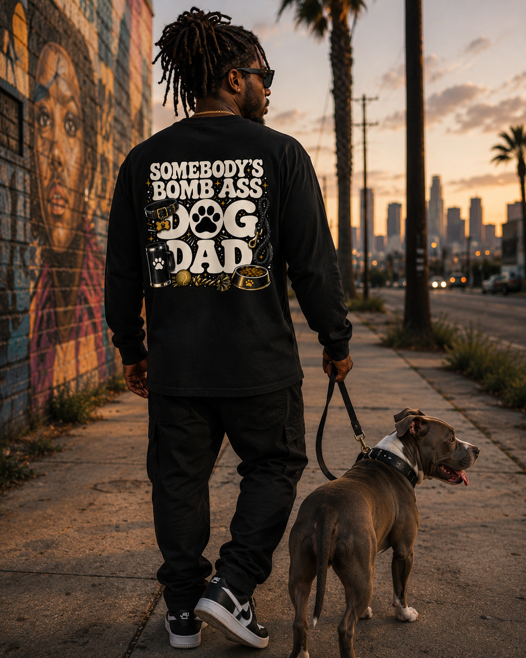 SOMEBODY'S BOMB ASS DOG DAD LONG SLEEVE T-SHIRT