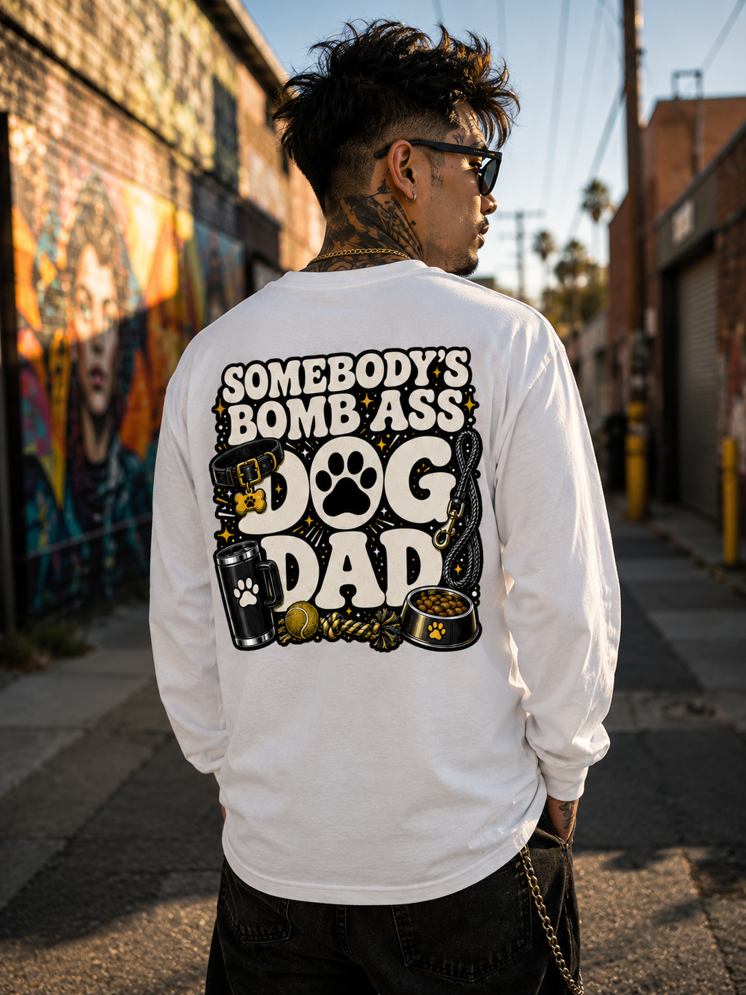 SOMEBODY'S BOMB ASS DOG DAD LONG SLEEVE T-SHIRT
